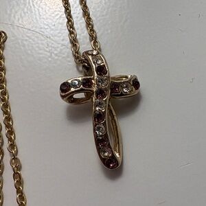 Elegant Gold and Purple Cross Pendant Necklace
